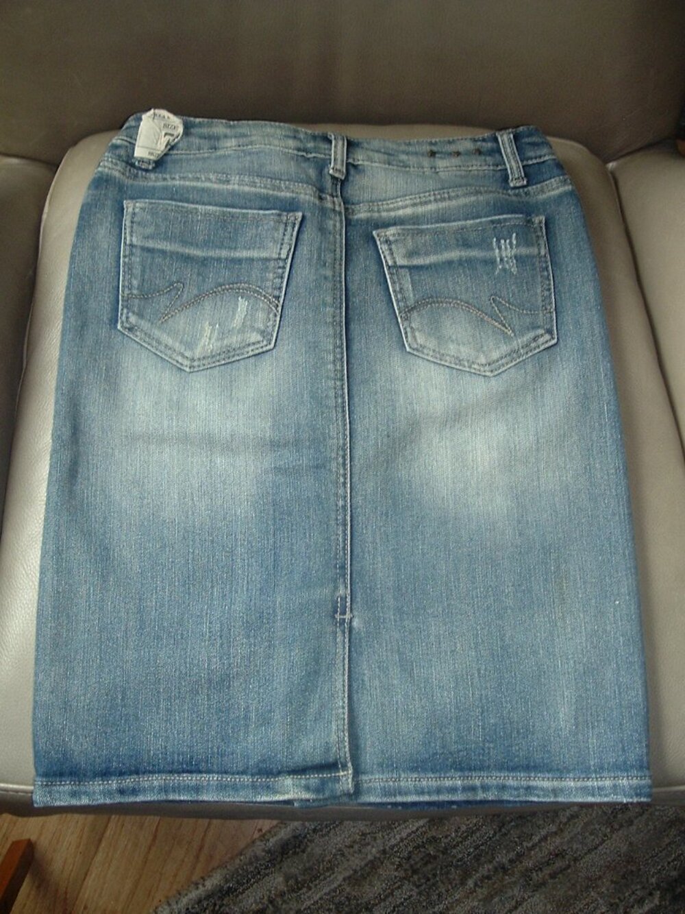 DISTRESSED DENIM HIGH WAIST PENCIL SKIRT Size 7 (27"-28" waist) Grunge Festival - Picture 3 of 4
